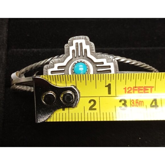 Sterling Silver Zia Cross Cuff Bracelet With Turquoise Stone Center - Picture 6 of 7